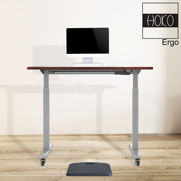 ERGO-WORK-TABLE höhenverstellbarer Schreibtisch inkl. Rollen BASIC Grau, manuelle Bedienung