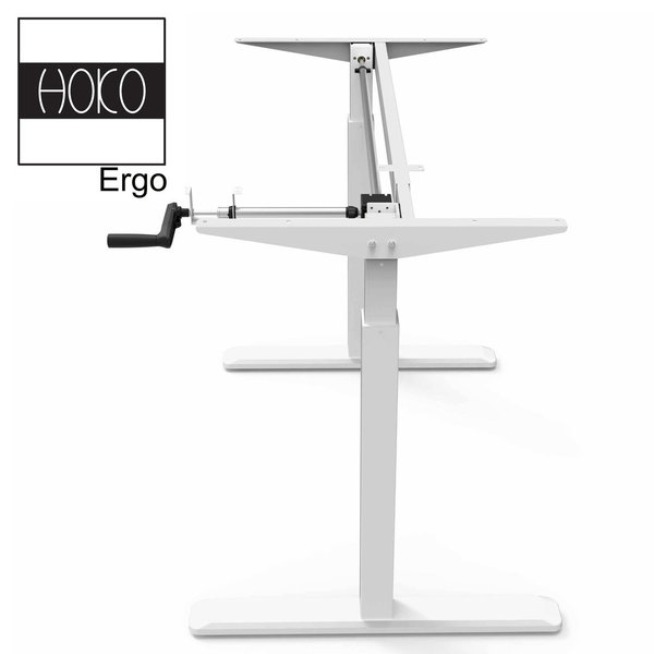 ERGO-WORK-TABLE höhenverstellbarer Schreibtisch inkl. Rollen BASIC Weiß, manuelle Bedienung