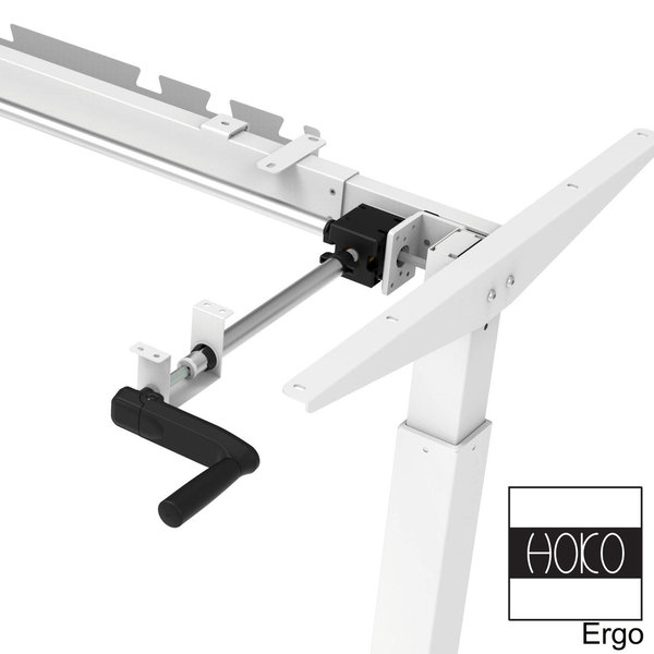 ERGO-WORK-TABLE höhenverstellbarer Schreibtisch inkl. Rollen BASIC Weiß, manuelle Bedienung