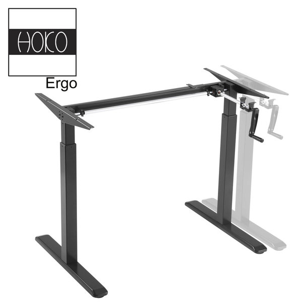 ERGO-WORK-TABLE höhenverstellbarer Schreibtisch inkl. Rollen BASIC Schwarz, manuelle Bedienung