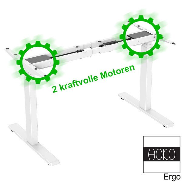 ERGO-WORK-TABLE höhenverstellbarer Schreibtisch PREMIUM Weiß, 2 Motoren und digitale Steuerung