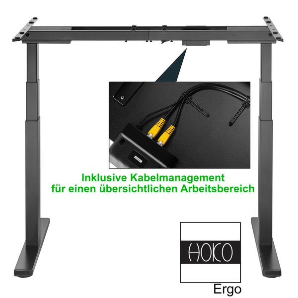ERGO-WORK-TABLE höhenverstellbarer Schreibtisch PREMIUM Schwarz, 2 Motoren und digitale Steuerung