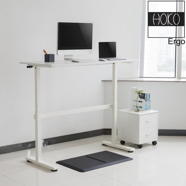 ERGO-WORK-TABLE höhenverstellbarer Schreibtisch mit Tischplatte KOMPAKT Weiß manuelle Bedienung