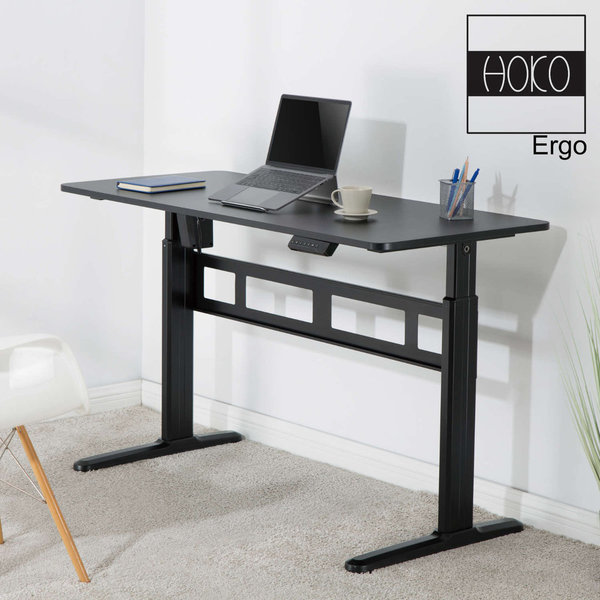 ERGO-WORK-TABLE höhenverstellbarer Schreibtisch mit Tischplatte KOMPAKT COMFORT Schwarz mit Motor