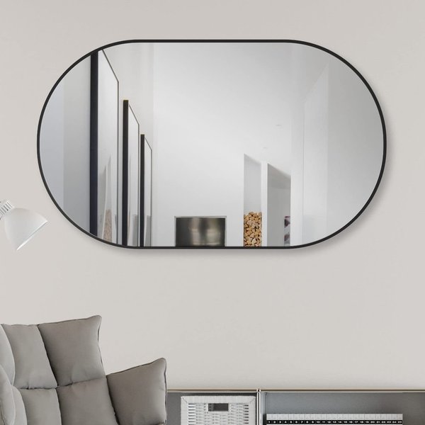 Wandspiegel oval 45 x 75 cm mit Schwarz Rahmen. HOCH und QUER Montage möglich. HK-009R