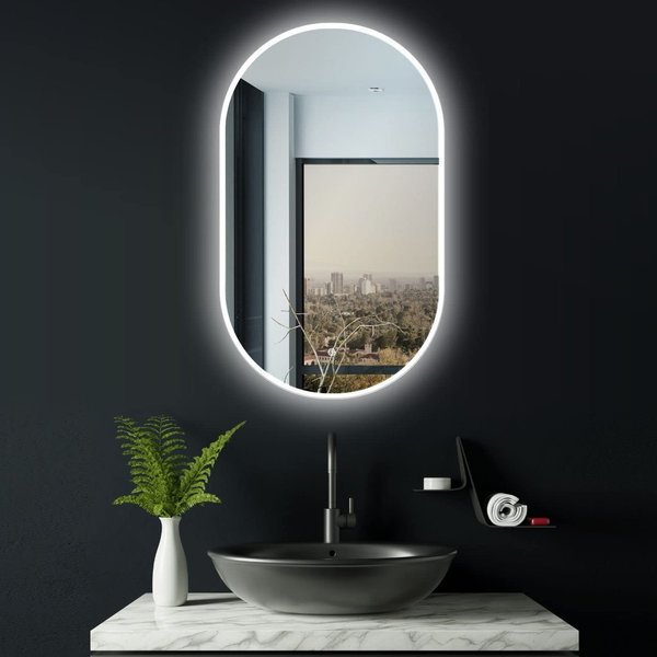 LED Spiegel oval 50 x 90 cm. HOCH + QUER Montage HK-049P